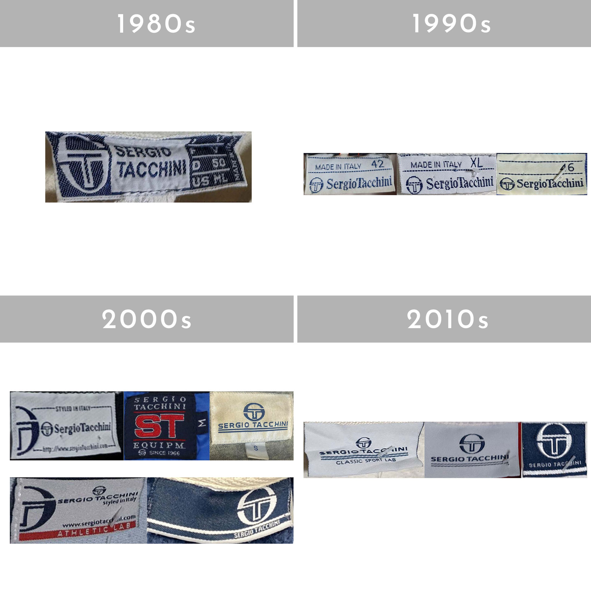 Vintage Sergio Taccini tags through the years